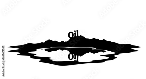 oil spill reflection mountains and water pollution disaster scene