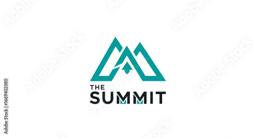 Free Download the summit modern mountain logo design, abstract peaks, teal green, corporate branding, minimalist style - GFXLoad