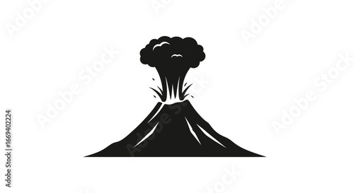 volcano eruption icon black silhouette, fiery volcanic explosion, nature disaster graphic