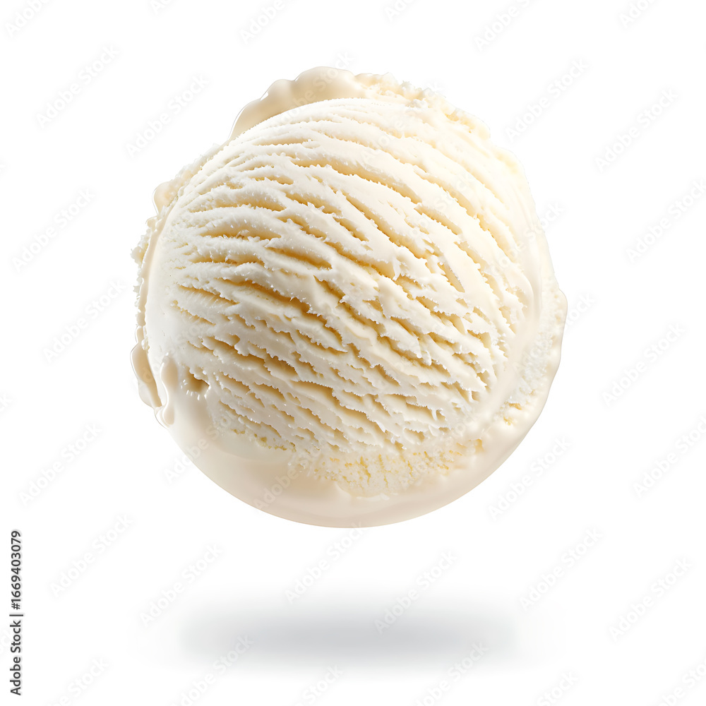 Obraz premium A single scoop of creamy vanilla ice cream isolated on a white background