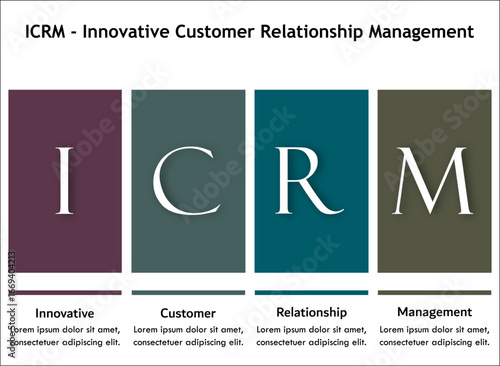 ICRM - Innovative customer relationship management acronym. Infographic template with icons and description placeholder