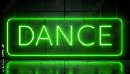 Glowing green neon sign displays 