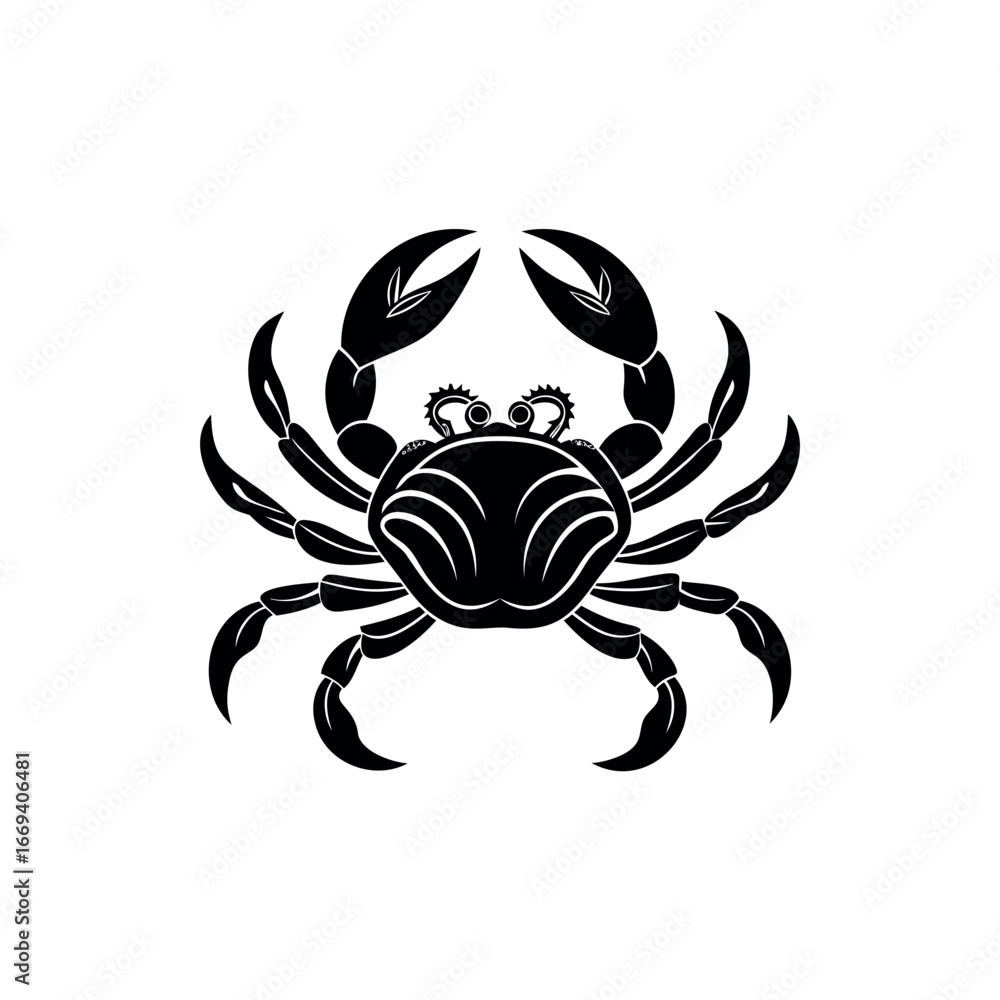 Simplified black and white crab silhouette with detailed shell design elements vector Simplified black and white crab silhouette with detailed shell design elements vector