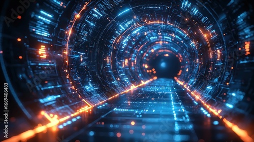 Fototapeta Naklejka Na Ścianę i Meble -  Futuristic digital tunnel pathway