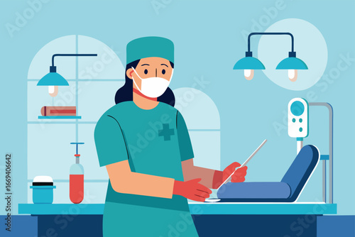 Surgeon in Operating Room Preparing for Surgery with Medical Equipment