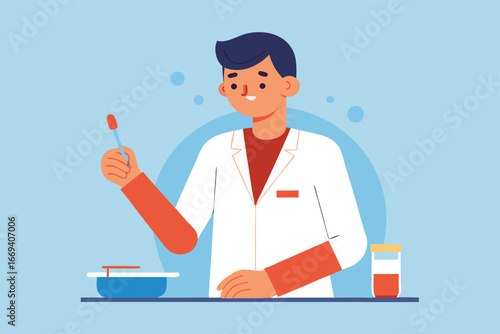 Scientist with Pipette Conducting Experiment in Lab Vector Illustration