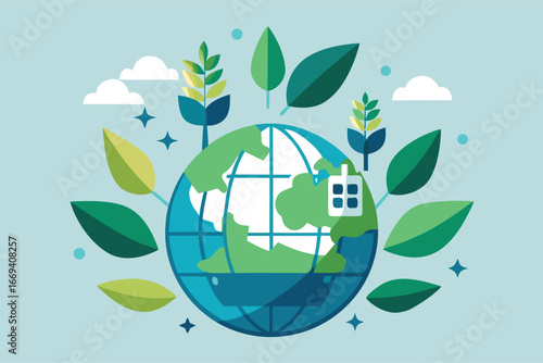 Sustainable Living Concept with Earth Leaves and House Illustration