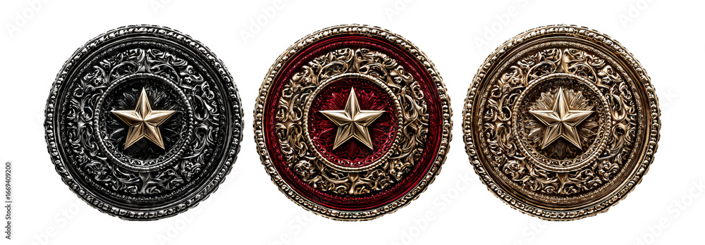 Fototapeta premium Decorative Shields Set with Star Design on Transparent Background