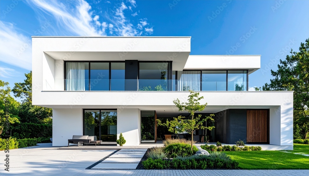 Fototapeta premium Modern White House Exterior Design Luxury Home Architecture.