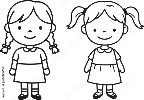 Two young girls standing together in a simple drawing silhouette