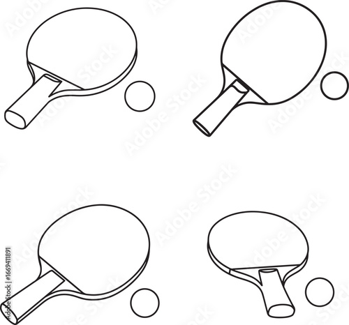 Four ping pong paddles and balls silhouette