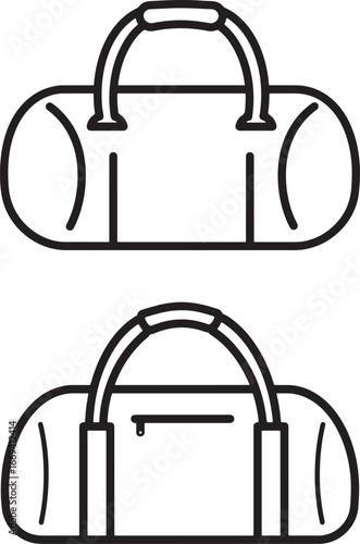Two gym duffel bags with handles in a simple line art silhouette