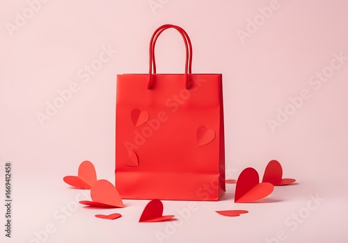 Red shopping bag with hearts for valentines day