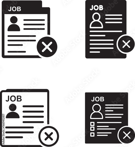 Four job application rejection icons silhouette