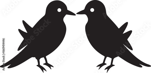 "Two Bird Silhouettes with White Eyes on a White Background"