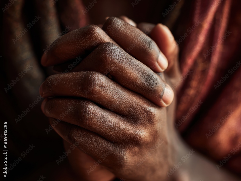 Fototapeta premium Close Up of Intertwined Hands in Prayer