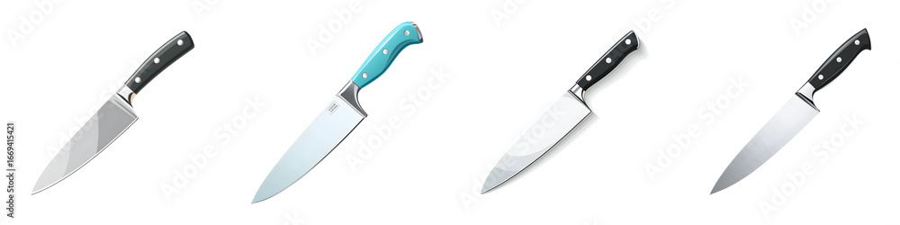 Obraz premium Set of Realistic Chef's Knives Isolated on White Background