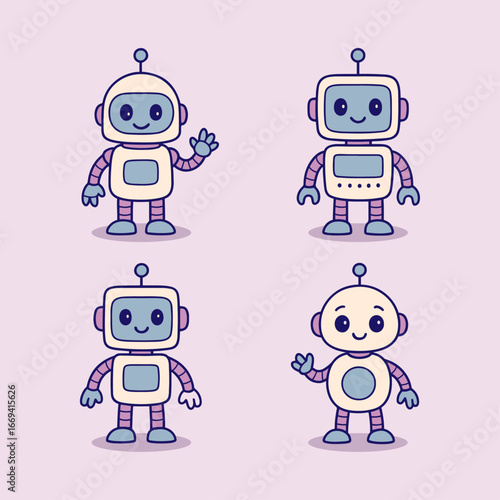 2d flat illustration of a cute robot