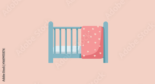 Baby Crib with Pink Heart-Patterned Blanket