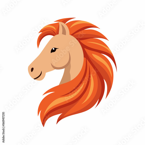 A stylized illustration of a horse's head with a vibrant, flowing mane, facing left.