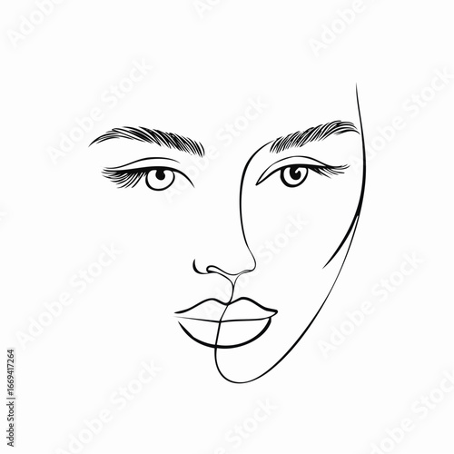 Minimalist line drawing of a woman's face, showcasing features and contours.