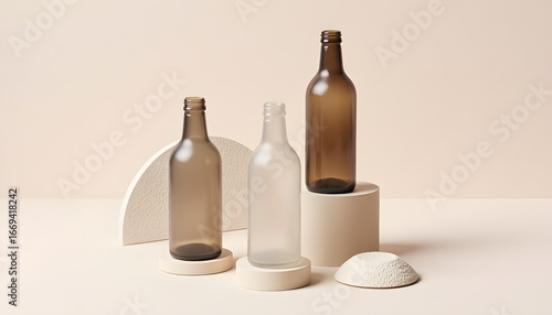 Wallpaper Mural Elegant Amber and Frosted Glass Bottles on Minimalist Background Torontodigital.ca
