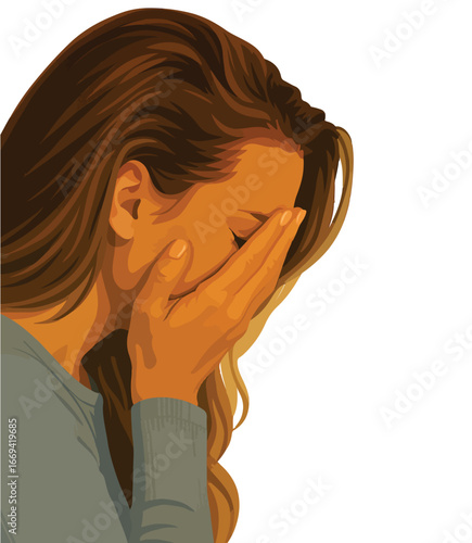 Sad Woman Crying and Covering Her Face