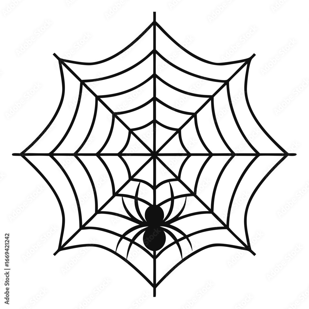 Fototapeta premium Spider web: The iconic spider web with its intricate patterns and silhouette of a spider.