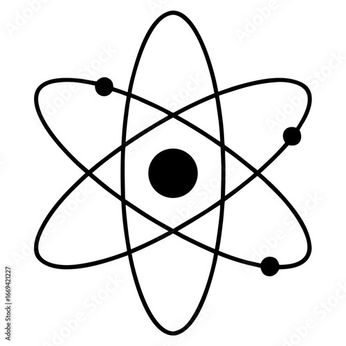 Atom with Orbiting Electrons: A detailed graphic representation of an atom with its nucleus and orbiting electrons, designed for scientific and educational applications.