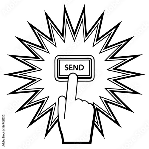 Instant Submission: A graphic illustration of a finger poised to activate a send button, emphasizing digital interaction and the act of transmission.