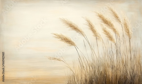tranquil texture of soft wheat grass with soothing hues, embodying a minimalist aesthetic. The scene radiates serenity and calm, creating an ambiance of gentle, natural beauty, Generative AI