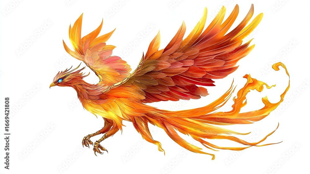 Obraz premium A Majestic Phoenix Rising: Vivid Watercolor Illustration of Mythological Bird
