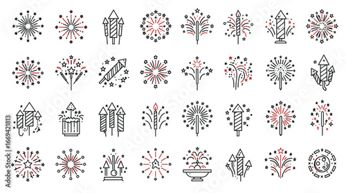 Fireworks and Celebration Icons Vector Set
