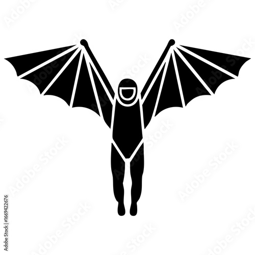 lack and white logo of a wingsuit flyer in mid-dive