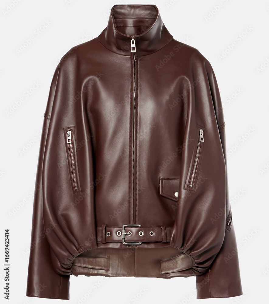 Naklejka premium Woman leather jacket design front view isolated on white background