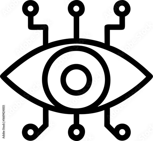 Thin line ai vision icon with an eye and circuit board elements