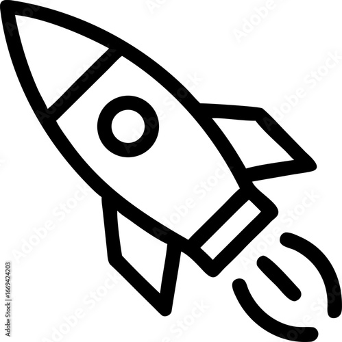 Simple outline silhouette rocket icon for space exploration and travel