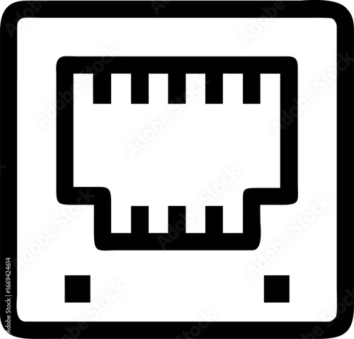 Simple ethernet network port icon for connectivity and data transfer