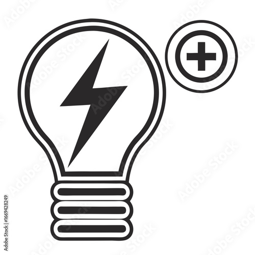 Illumination and Progress: An innovative graphic featuring a light bulb and a plus symbol, symbolizing bright ideas, energy, and growth.