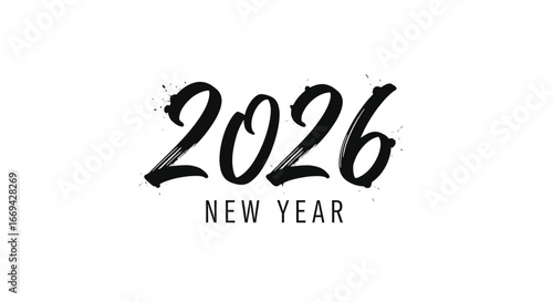 Bold 2026 New Year design with black ink brushstrokes, perfect for celebratory greetings, holiday cards, and festive invitations.