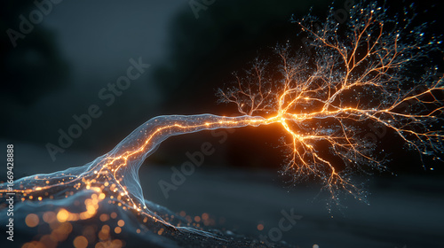 A visualization of an adaptive learning platform, with a student's learning path shown as a glowing, branching tree.