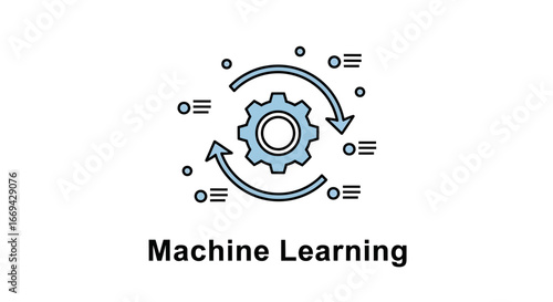Machine learning concept illustration with gear and circular flow design, ideal for data analysis, automation, and technological innovation, symbolizing efficiency and progress