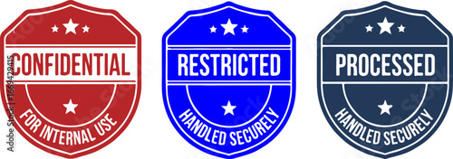 Confidential Restricted Processed label set isolated on white