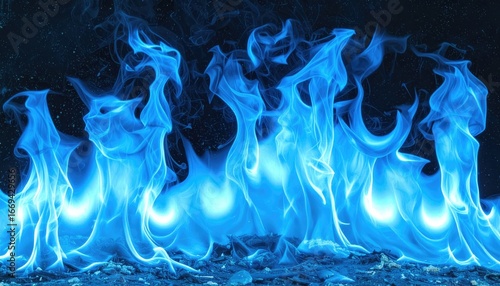 Vivid blue flames burning intensely against a dark background