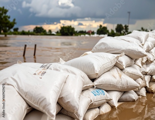 Sandbag Wall Preventing Floodwater Damage
