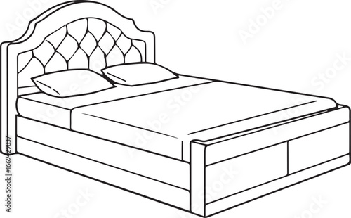Elegant upholstered bed design offers comfort and style for a modern bedroom, perfect for interior design layouts and furniture catalogs, vector illustration