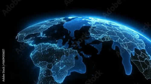 Global map with glowing, detailed country borders