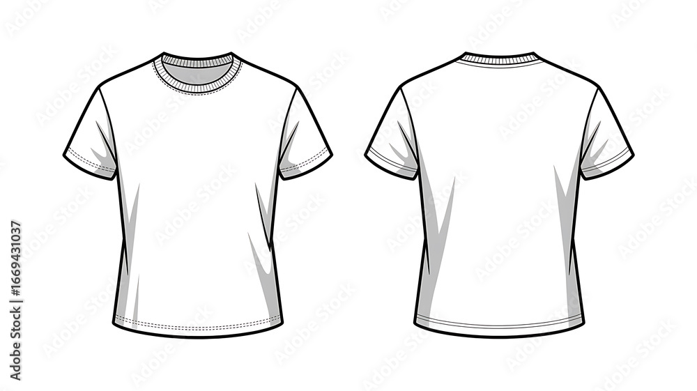 Naklejka premium Front and back view of plain white t shirt technical sketch