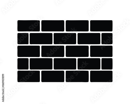 Black brick wall pattern with classic stretcher bond on a white background