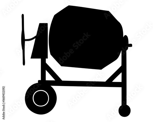 A silhouette of a concrete mixer, a construction tool for mixing concrete